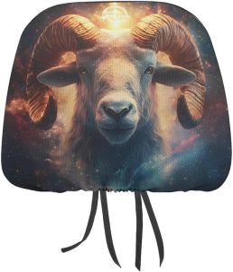 Aries-Zodiac Sign Funny Car Headrest Seat Covers Protector Universal Fit Auto Interior Accessories 11 X 10.6 Inches - Aries Car Seat Cover for men