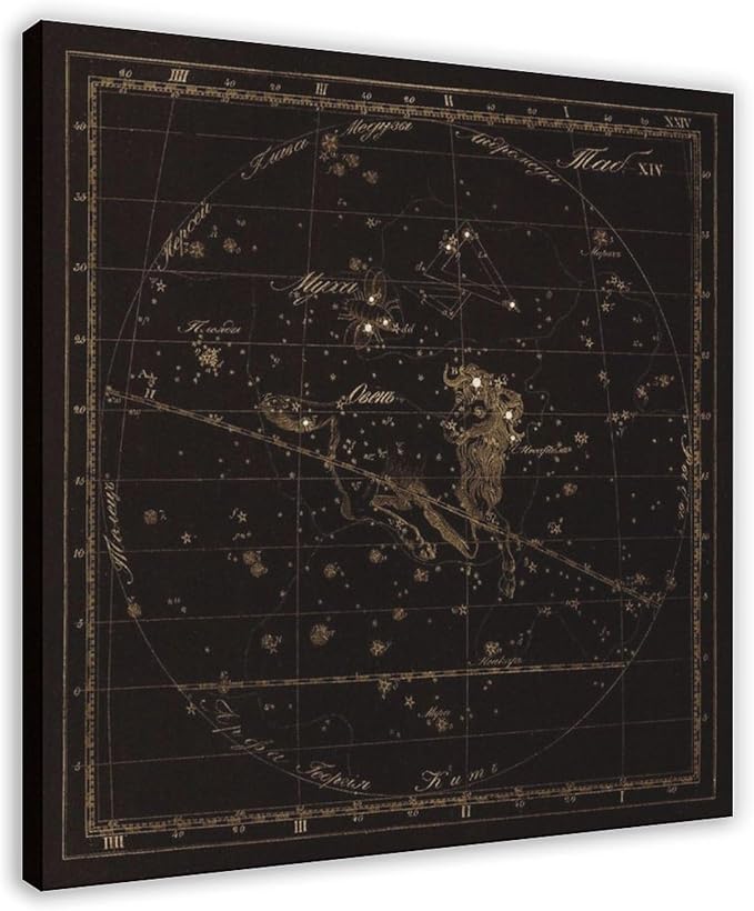 HEOVI Aries Zodiac Sign, Old Russian Astronomy Chart, Star Constellation Illustration Canvas Wall Art Print Poster For Home School Office Decor Frame-style 28x28inch(70x70cm) - Aries Canvas for men