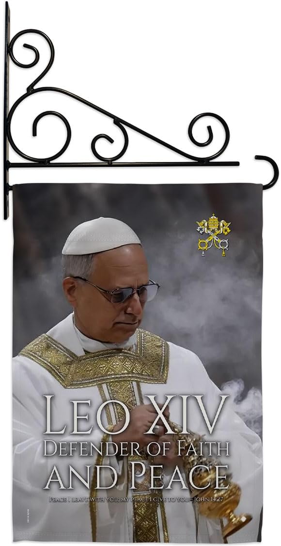 Defender of Faith Wall Canvas Set Flag Holder Memorabilia Decor Religiou Sign Picture Print Habemus Papam Decorations American Papal Poster Vatican Tapestry Catholic Gifts Made in USA - Leo Canvas for men