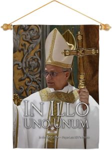 in Illo Uno Unum Wall Scroll Canvas Set Flag Memorabilia Decor Religiou Sign Picture Print Habemus Papam Decorations American Papal Poster Vatican Tapestry Catholic Gifts Made in USA - Leo Canvas for men