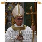 One Church One Shepherd Wall Scroll Canvas Set Flag Memorabilia Decor Religiou Sign Picture Print Habemus Papam Decorations American Papal Vatican Tapestry Catholic Gifts Made in USA - Leo Canvas for men