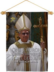 One Church One Shepherd Wall Scroll Canvas Set Flag Memorabilia Decor Religiou Sign Picture Print Habemus Papam Decorations American Papal Vatican Tapestry Catholic Gifts Made in USA - Leo Canvas for men