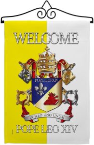 Welcome Pope Leo Canvas Set Flag Hanger Memorabilia Wall Decor Religiou Sign Picture Print Habemus Papam Decorations American Papal Poster Vatican Tapestry Catholic Gifts Made in USA - Leo Canvas for men