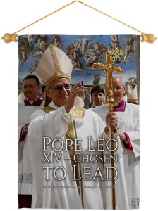 Chosen to Lead Wall Scroll Canvas Set Flag Memorabilia Decor Religiou Sign Picture Print Habemus Papam Decorations American Papal Poster Vatican Tapestry Catholic Gifts Made in USA - Leo Canvas for men