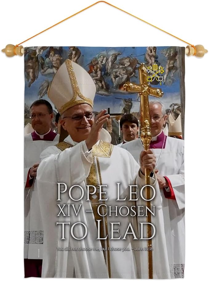 Chosen to Lead Wall Scroll Canvas Set Flag Memorabilia Decor Religiou Sign Picture Print Habemus Papam Decorations American Papal Poster Vatican Tapestry Catholic Gifts Made in USA - Leo Canvas for men