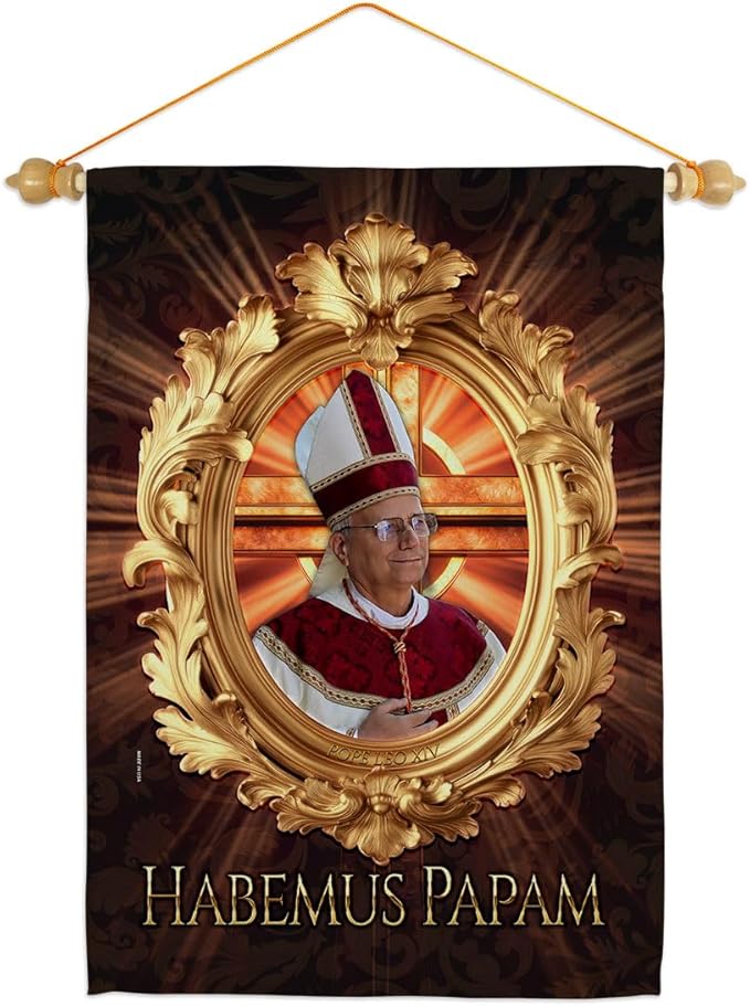 Habemus Papam Wall Scroll Canvas Set Flag Memorabilia Decor Religiou Sign Picture Print Habemus Papam Decorations American Papal Poster Vatican Tapestry Catholic Gifts Made in USA - Leo Canvas for men