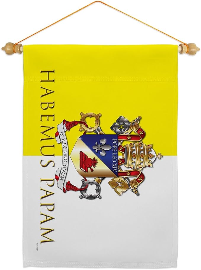 Crest Wall Scroll Canvas Set Flag Memorabilia Decor Religiou Sign Picture Print Habemus Papam Decorations American Papal Poster Vatican Tapestry Catholic Gifts Made in USA - Leo Canvas for men