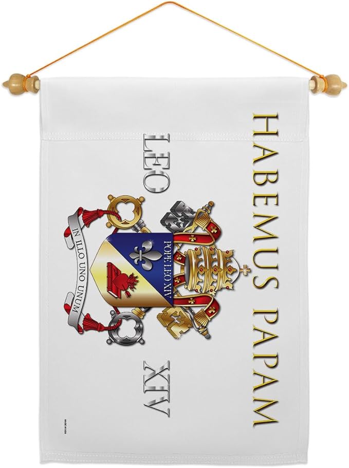 Coat of Arms Wall Scroll Canvas Set Flag Memorabilia Decor Religiou Sign Picture Print Habemus Papam Decorations American Papal Poster Vatican Tapestry Catholic Gifts Made in USA - Leo Canvas for men