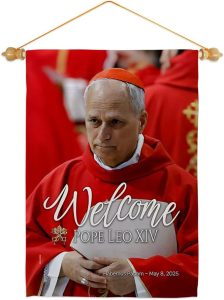 Welcome Wall Scroll Canvas Set Flag Memorabilia Decor Religiou Sign Picture Print Habemus Papam Decorations American Papal Poster Vatican Tapestry Catholic Gifts Made in USA - Leo Canvas for men