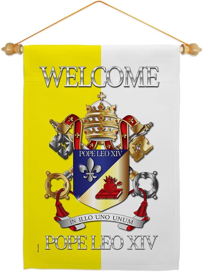 Welcome Pope Leo Wall Scroll Canvas Set Flag Memorabilia Decor Religiou Sign Picture Print Habemus Papam Decorations American Papal Poster Vatican Tapestry Catholic Gifts Made in USA - Leo Canvas for men