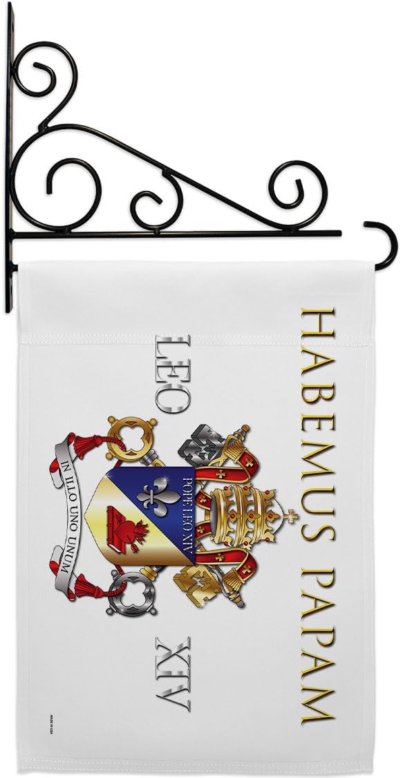 Coat of Arms Wall Canvas Set Flag Holder Memorabilia Decor Religiou Sign Picture Print Habemus Papam Decorations American Papal Poster Vatican Tapestry Catholic Gifts Made in USA - Leo Canvas for men