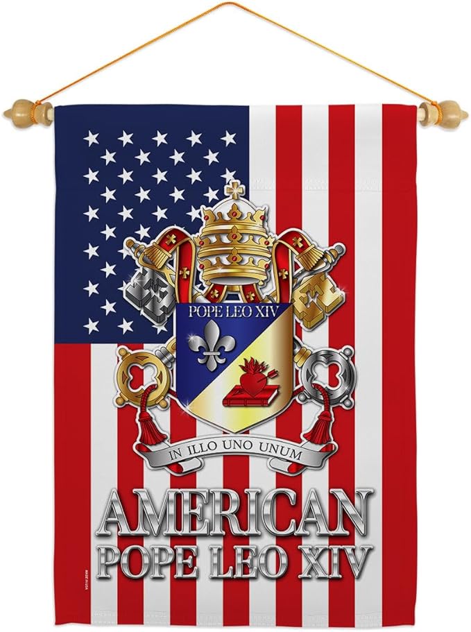 American Wall Scroll Canvas Set Flag Memorabilia Decor Religiou Sign Picture Print Habemus Papam Decorations American Papal Poster Vatican Tapestry Catholic Gifts Made in USA - Leo Canvas for men