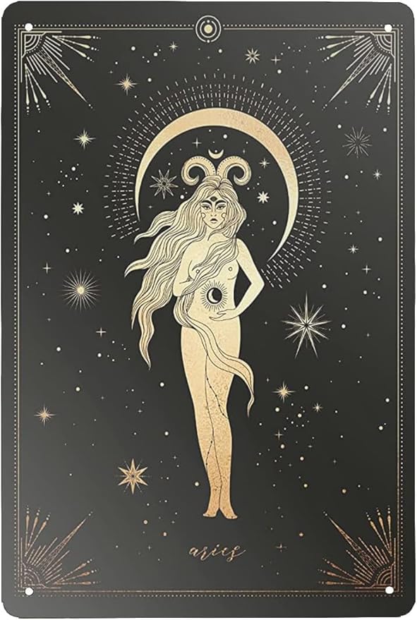 Vintage Metal Tin Sign Aries Aries Goddess Zodiac Aries Aries Star Sign Star Birth Wall Art Aries Gifts Aries Art Aries Witch Gifts Aries Poster Aluminum Sign Gift For Women Men 8x5.5 Inch - Aries Poster for men