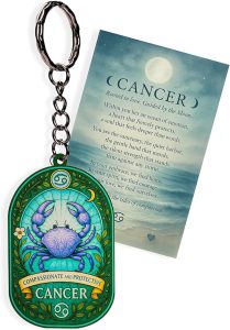Cancer Suncatcher Keychain, Cancer Zodiac Gifts Keepsake Present For Mom, Dad With Card and Envelope, Women Birthday Gift Ideas -Astrology Constellation Horoscope Gift - Cancer Car Accessories for men