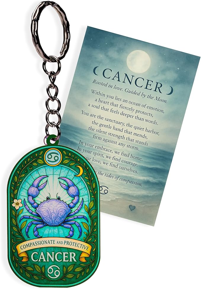 Cancer Suncatcher Keychain, Cancer Zodiac Gifts Keepsake Present For Mom, Dad With Card and Envelope, Women Birthday Gift Ideas -Astrology Constellation Horoscope Gift - Cancer Car Accessories for men