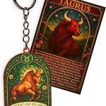 Taurus Keychain – Zodiac Bull Emblem – Apr 20–May 20 Birthday | Earth Sign, Venus-Ruled – “Patient & Reliable” Trait Card – -Astrology Constellation Horoscope Gift Bag Charm & Car Hanging - Taurus Products for men