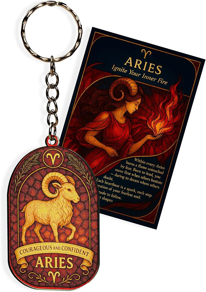 Aries Gifts For Women Men, Aries Suncatcher Keychain, Zodiac Gifts Keepsake Present For Mom, Dad With Card and Envelope, Women Birthday Gift Ideas -Astrology Constellation Horoscope Gift - Aries for men