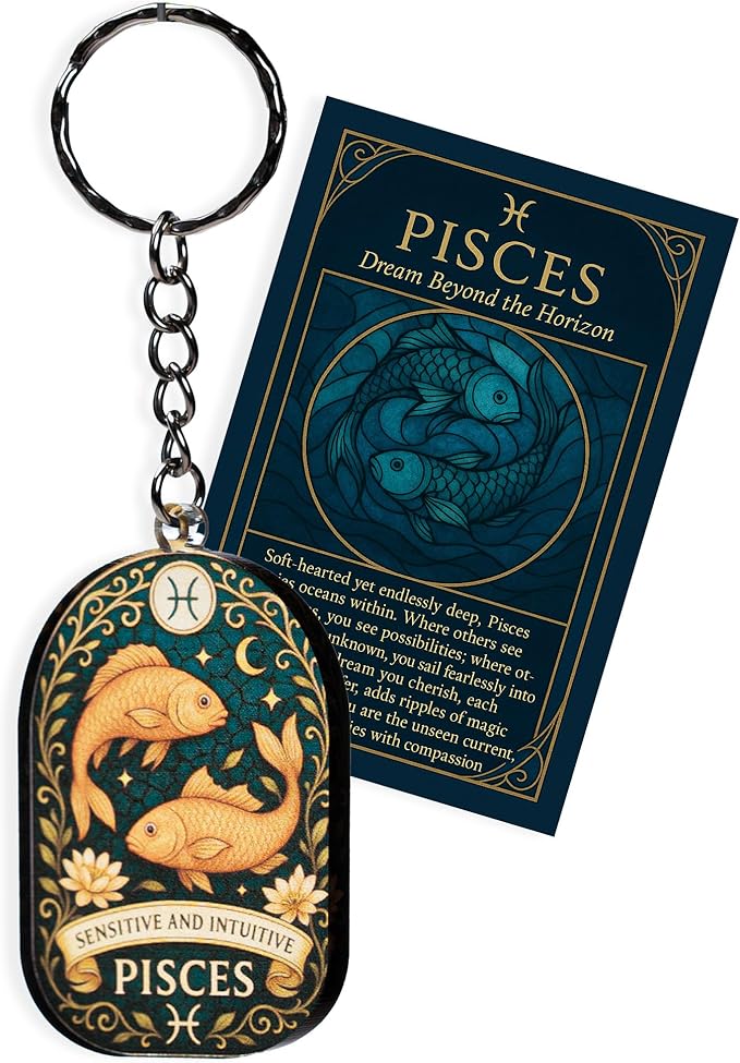 Pisces Gifts For Women Men, Pisces Suncatcher Keychain Zodiac Gifts Keepsake Present For Mom, Dad With Card and Envelope, Women Birthday Gift Ideas -Astrology Constellation Horoscope Gift - Aries for men
