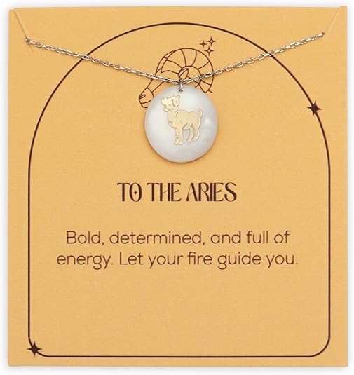 Zodiac Sign Necklace – Mother of Pearl Pendant – Available in Two Finish 925 Sterling Silver and 14K Gold Plated – Adjustable Chain – Horoscope Jewelry Gift with Zodiac Card & Gift Box - Aries Necklace for men