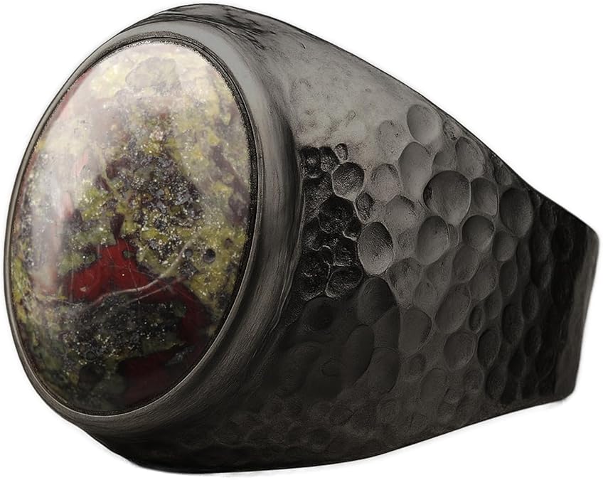 Natural Amazonite Crystal Ring Men's Hammered Black Oxidized 925 Sterling Silver Oval Solitaire Gemstone Dainty Perseverance Crystal Virgo Wealth Statement Ring Handmade Turkish Fine Jewelry - Aries Ring for men