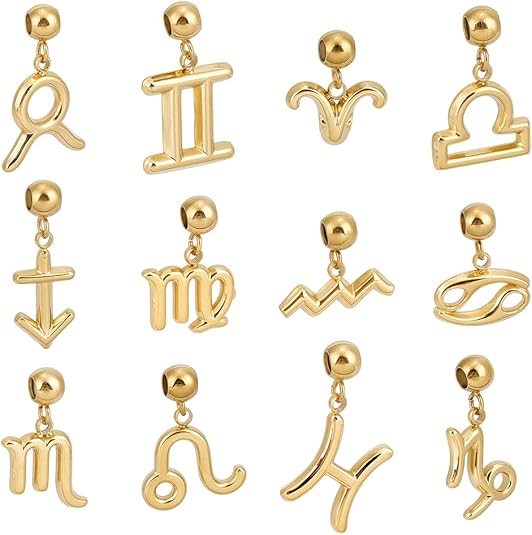 Real 18K Gold Plated 12 Zodiac Sign Constellation Charm, 304 Stainless Steel Astrological Sign Charms Pendants for Necklaces Bracelets Earrings Jewelry Making, 10~17mm - Aries Earrings for men