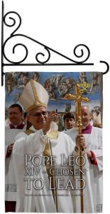 Chosen to Lead Pope Leo XIV Wall Decor Set Canvas Flag Holder Memorabilia Religiou Yard Sign Picture Print Habemus Papam Decorations American Papal Poster Vatican Tapestry Catholic Gifts Made in USA - Leo Canvas for men