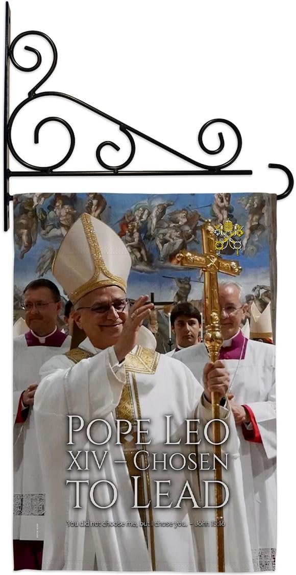 Chosen to Lead Pope Leo XIV Wall Decor Set Canvas Flag Holder Memorabilia Religiou Yard Sign Picture Print Habemus Papam Decorations American Papal Poster Vatican Tapestry Catholic Gifts Made in USA - Leo Canvas for men