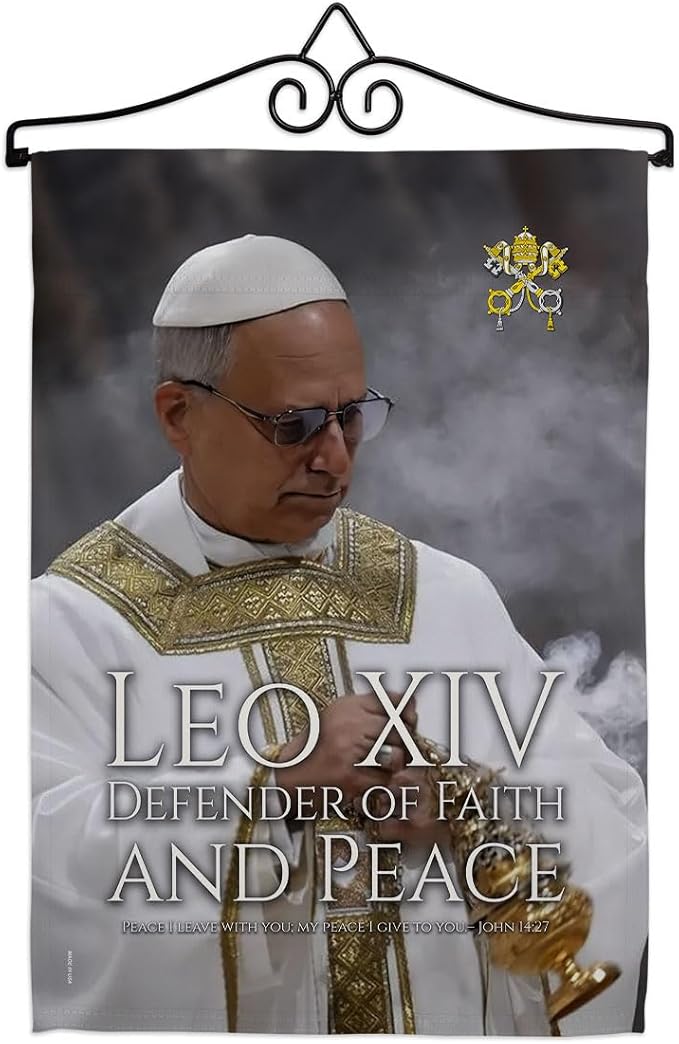 Defender of Faith Pope Leo XIV Canvas Set Flag Hanger Memorial Wall Decor Religiou Sign Picture Print Habemus Papam Decorations American Papal Poster Vatican Tapestry Catholic Gifts Made in USA - Leo Canvas for men