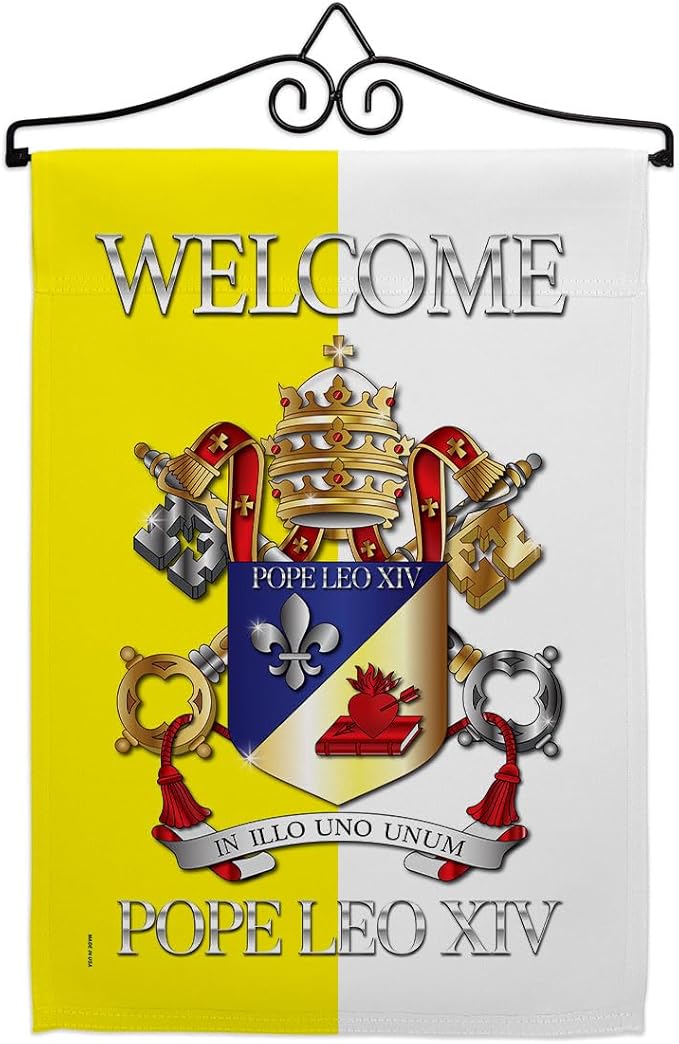 Welcome Pope Leo Canvas Set Flag Hanger Memorial Wall Decor Religiou Sign Picture Print Habemus Papam Decorations American Papal Poster Vatican Tapestry Catholic Gifts Made in USA - Leo Canvas for men