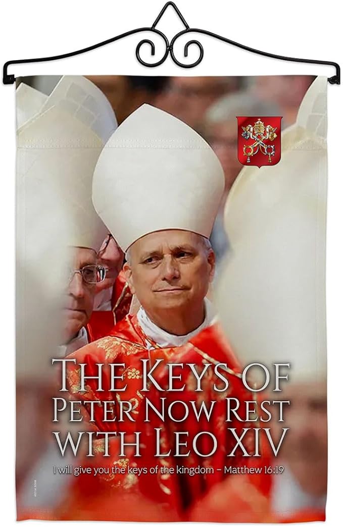 Keys of Peter Pope Leo XIV Canvas Set Flag Hanger Memorial Wall Decor Religiou Sign Picture Print Habemus Papam Decorations American Papal Poster Vatican Tapestry Catholic Gifts Made in USA - Leo Canvas for men