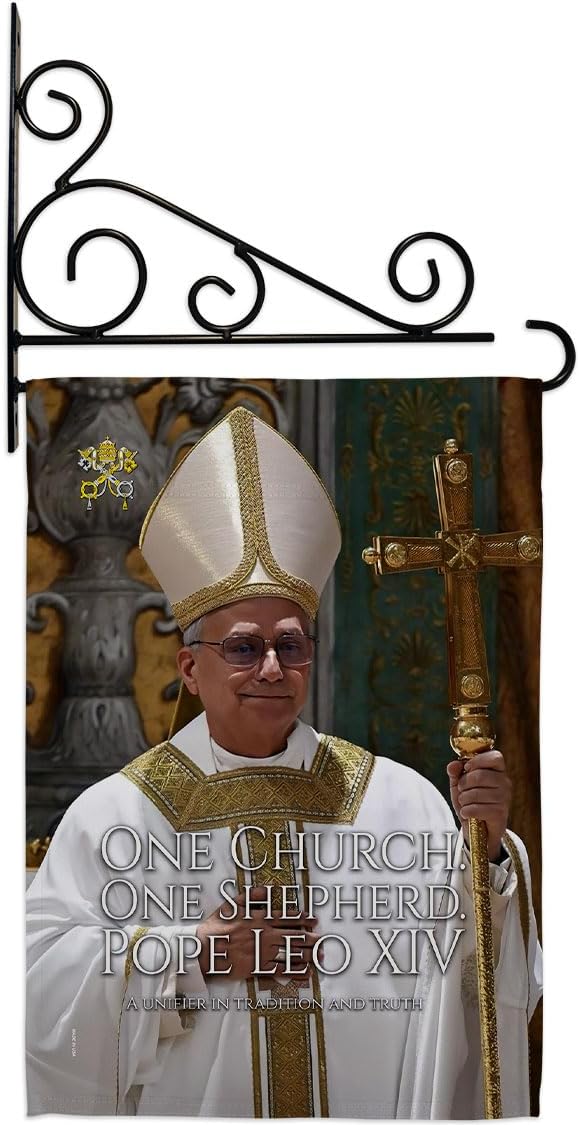One Church One Shepherd Pope Leo XIV Wall Decor Set Canvas Flag Holder Memorabilia Religiou Yard Sign Picture Print Habemus Papam Decorations American Papal Vatican Tapestry Catholic Gifts Made In USA - Leo Canvas for men