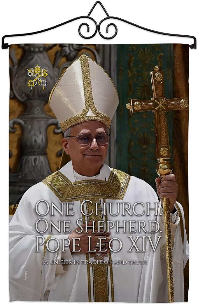 One Church One Shepherd Pope Leo XIV Canvas Set Flag Hanger Memorial Wall Decor Religiou Sign Picture Print Habemus Papam Decorations American Papal Vatican Tapestry Catholic Gifts Made in USA - Leo Canvas for men