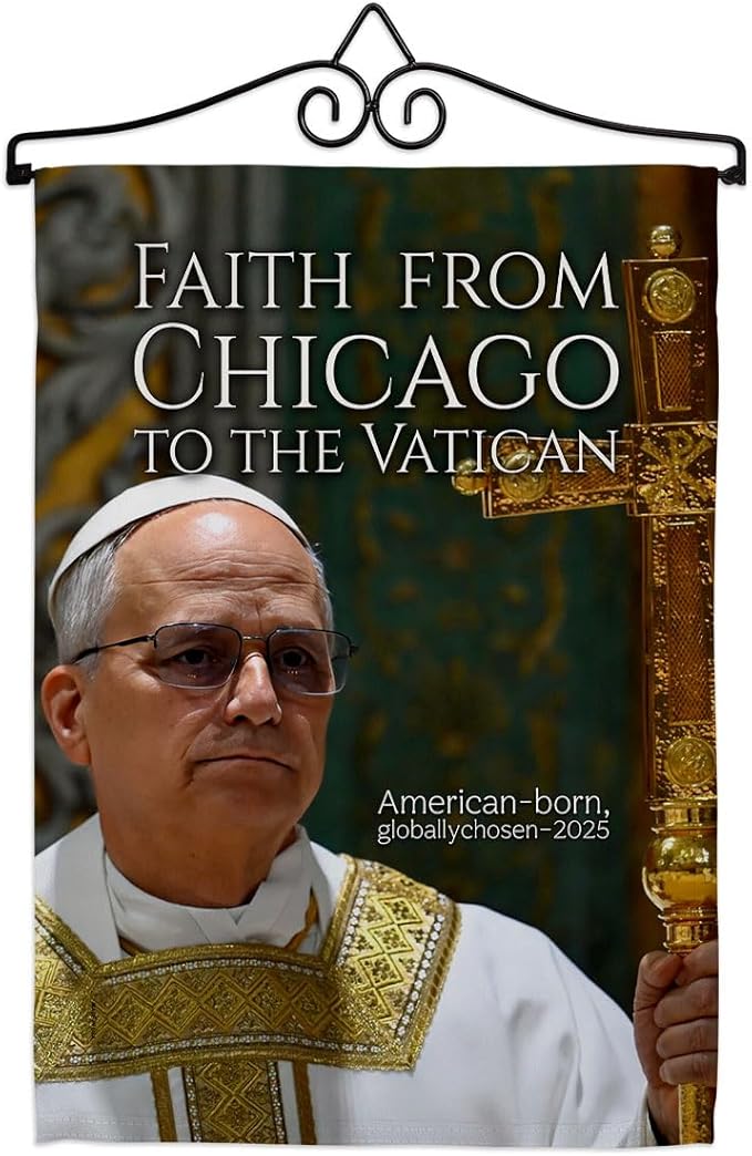 Faith from Chicago Pope Leo XIV Canvas Set Flag Hanger Memorial Wall Decor Religiou Sign Picture Print Habemus Papam Decorations American Papal Poster Vatican Tapestry Catholic Gifts Made in USA - Leo Canvas for men