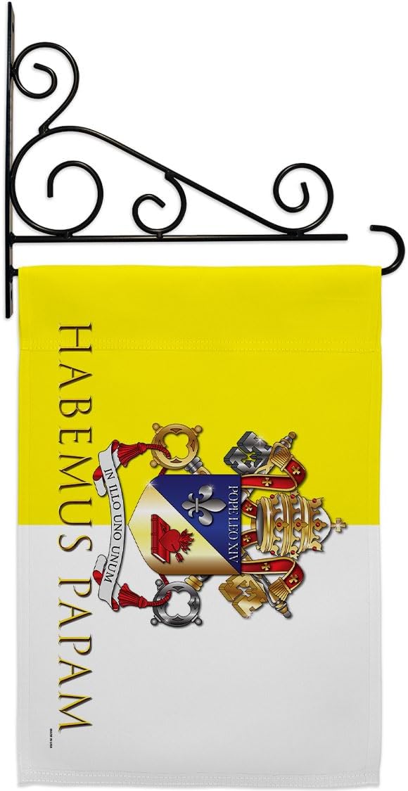 Pope Leo XIV Crest Wall Decor Set Canvas Flag Holder Memorabilia Religiou Yard Sign Picture Print Habemus Papam Decorations American Papal Poster Vatican Tapestry Catholic Gifts Made in USA - Leo Canvas for men