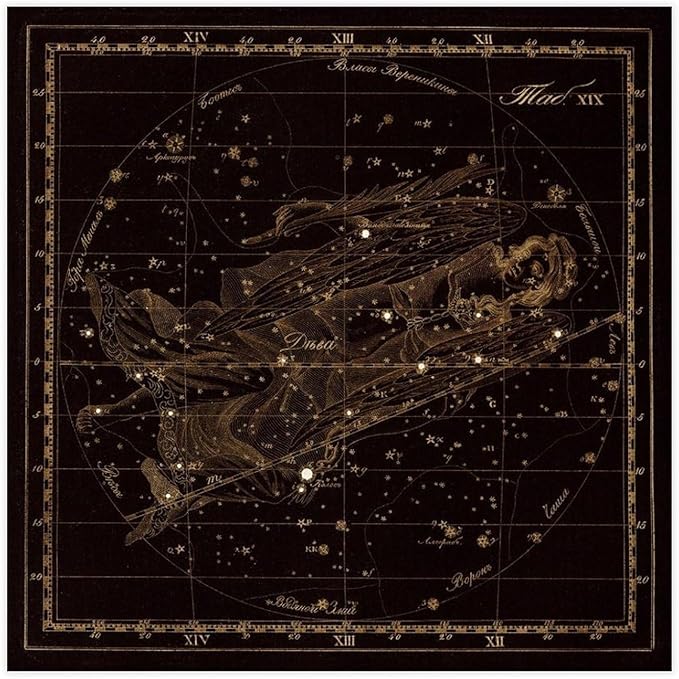 HEOVI Virgo Zodiac Sign, Old Russian Astronomy Chart, Star Constellation Illustration Poster for Room Aesthetics Canvas Wall Art Poster And Print Unframe-style 12x12inch(30x30cm) - Virgo Poster for men