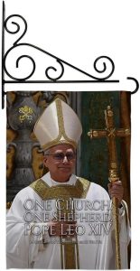One Church One Shepherd Pope Leo XIV Wall Decor Set Canvas Flag Holder Memorabilia Religiou Yard Sign Picture Print Habemus Papam Decorations American Papal Vatican Tapestry Catholic Gifts Made In USA - Leo Canvas for men