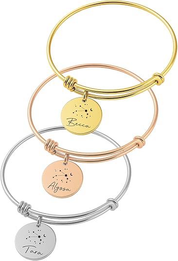 Custom Name Pisces Bracelet for Women – Personalized Zodiac Sign Pendant with Engraved Name – Unique Astrology Jewelry – Durable Stainless Steel Birthday or Christmas Gift for Her - Aries Bracelet for men
