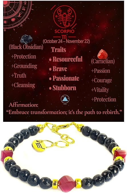 Zodiac Bracelets for Women 12 Constellations Healing Crystal Shiny Facet Beads Birthstone Bracelet Birthday Inspirational Gifts for Women Horoscope Astrological Bracelet - Scorpio Products for men