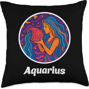 Aquarius in Psychedelic Zodiac Cosmos Throw Pillow - Aquarius Pillow for men