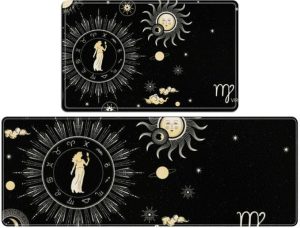 Zodiac Virgo Zodiac Sign Horizontal Banner Zodiac Circle Kitchen Rugs Sets of 2 Non Slip Washable Kitchen Mats for Floor 2 Piece Kitchen Sink Rug Runner Long Bathroom Rug Sets 2 Piece - Virgo Car Floor Mat for men