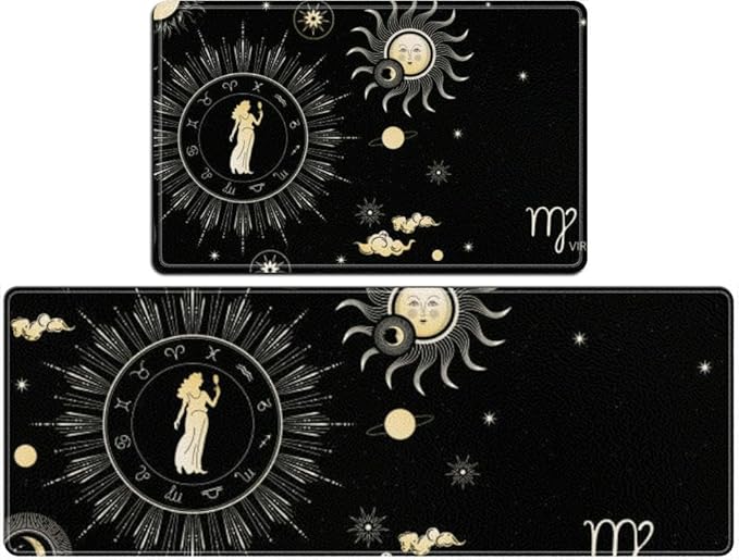 Zodiac Virgo Zodiac Sign Horizontal Banner Zodiac Circle Kitchen Rugs Sets of 2 Non Slip Washable Kitchen Mats for Floor 2 Piece Kitchen Sink Rug Runner Long Bathroom Rug Sets 2 Piece - Virgo Car Floor Mat for men