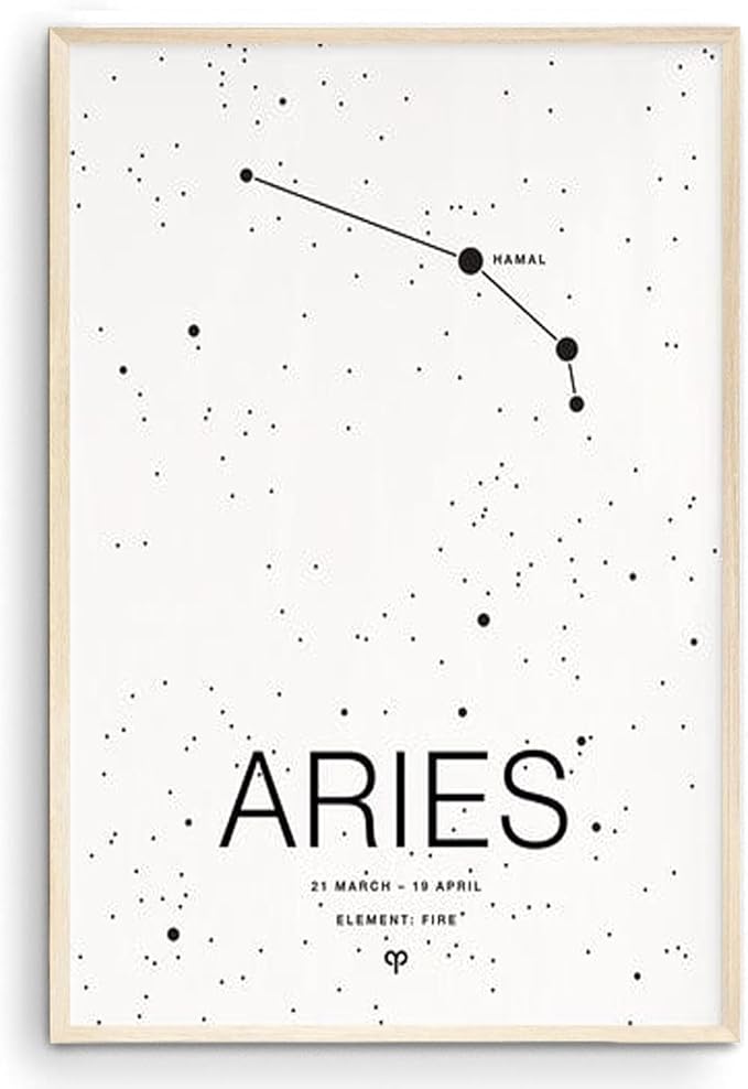 Aries Zodiac Poster, Black Background Constellation Wall Art, Astrology Horoscope Print, Aries Birthday Gift (Unframed) (16x24) - Aries Poster for men