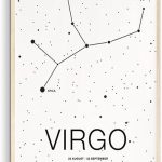 Virgo Zodiac Sign Poster, Black Minimalist Horoscope Wall Art, Virgo Constellation Print, Astrology Birthday Gift for Her or Him (Unframed) (9x11) - Virgo Poster for men