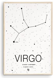 Virgo Zodiac Sign Poster, Black Minimalist Horoscope Wall Art, Virgo Constellation Print, Astrology Birthday Gift for Her or Him (Unframed) (9x11) - Virgo Poster for men