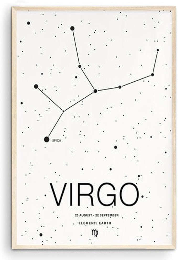 Virgo Zodiac Sign Poster, Black Minimalist Horoscope Wall Art, Virgo Constellation Print, Astrology Birthday Gift for Her or Him (Unframed) (9x11) - Virgo Poster for men