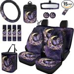 Butterfly Car Seat Cover Full Set Steering Wheel Cover Moon Seat Belt Covers Trash Bag Purple Air Vent Holder Rear View Mirror Cover Cup Coasters Key Chain 15 PCS Auto Accessory - Scorpio Car Seat Cover for men