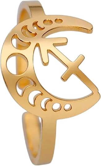 New 2026 Constellation Crescent Moon Rings Women Men Aries Leo Stainless Steel 12 Zodiac Sign Adjustable Ring Fashion Jewelry Luxury Accessories Creative Gift - Aries Ring for men