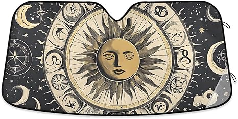 Starry Sky Chart Moon Sun Astrology Windshield Sunshade Car Sun Shade Front Window Shade for Truck SUV Blocks UV Rays Sun Reflector Visor Protector Accordion Folding - Aries Car Ornament for men