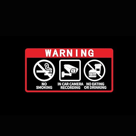 1 PC Car No Smoking No Eating or Drinking Camera Recording Signs Sticker, 2" x 4" Vehicles Safety Warning Window Stickers, Waterproof Self-Adhesive Security Warning Sign Decal (Red&White) - Aries Sticker for men