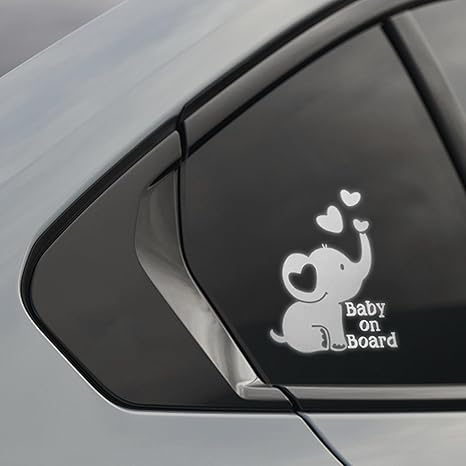 Baby on Board Elephant Car Sticker Decal, Cute Reflective Vinyl Auto Safety Warning Signs Decals Decoration, Waterproof Cars Stickers Accessories for Bumper Laptop Wall (Silver) - Aries Sticker for men